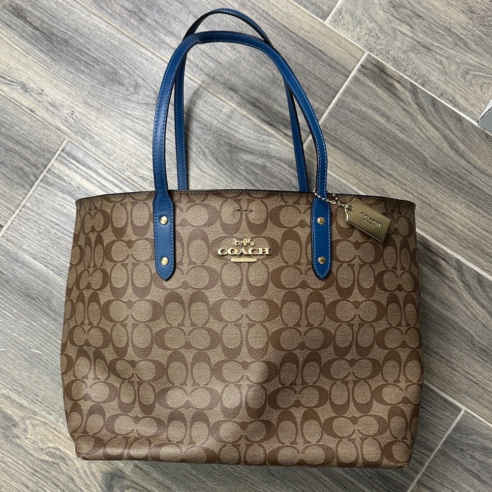Coach Brown and Blue Tote Bag